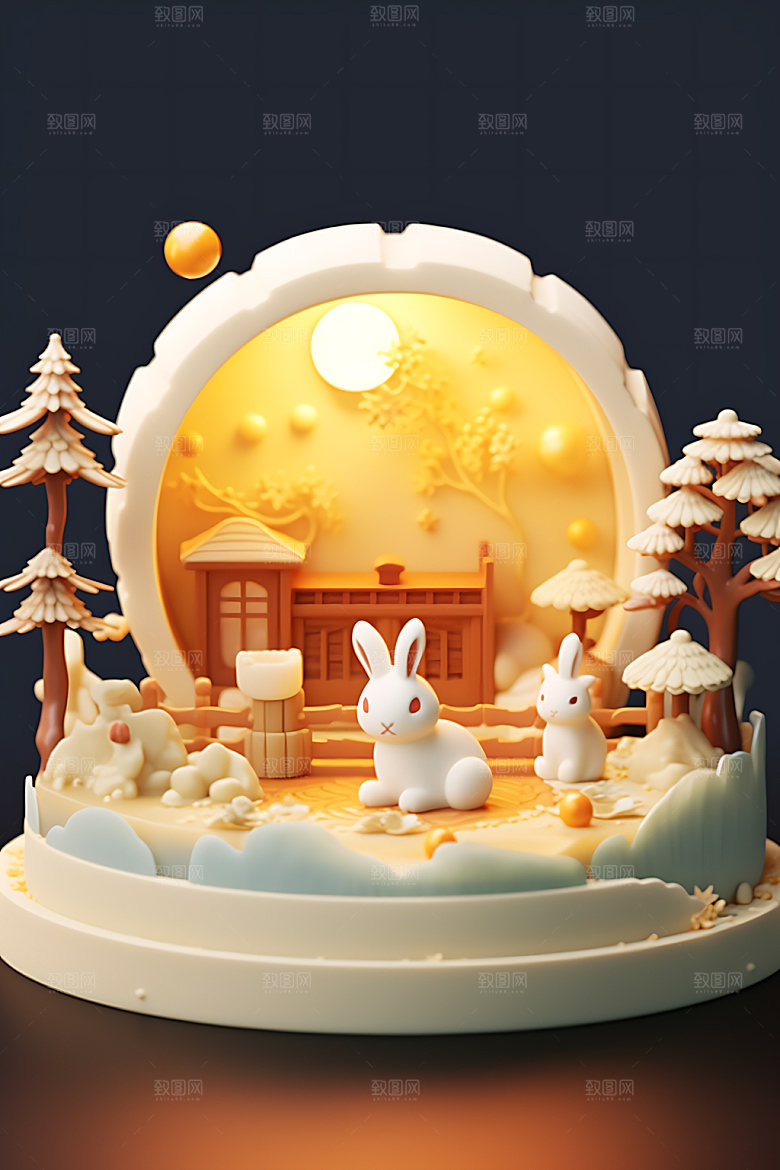 中秋场景小巧立体模型