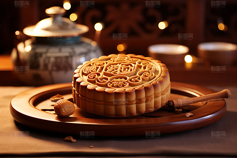 月饼广式月饼糕点摄影图
