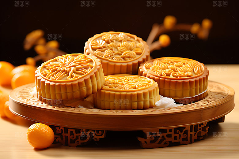 月饼广式月饼糕点摄影图