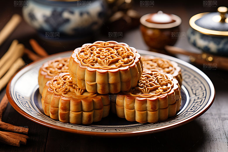 月饼中式点心糕点摄影图