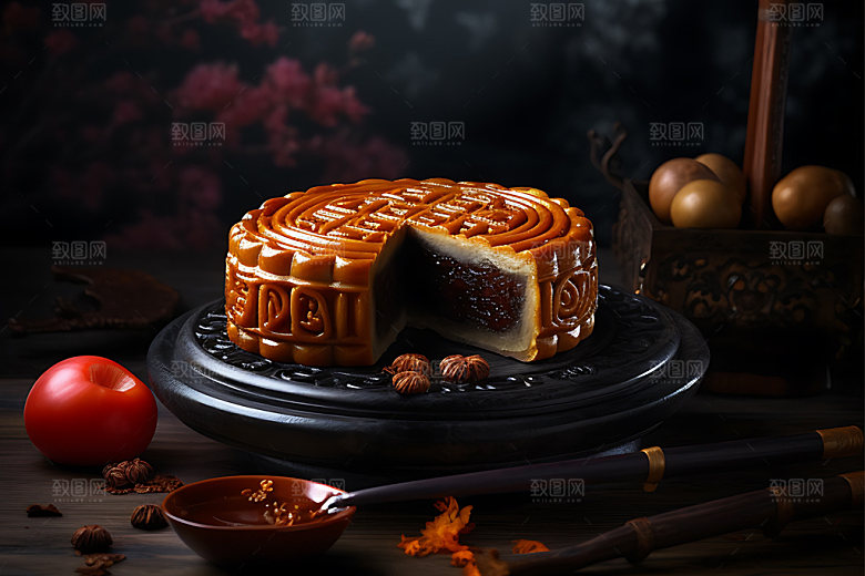 月饼甜点中秋节摄影图
