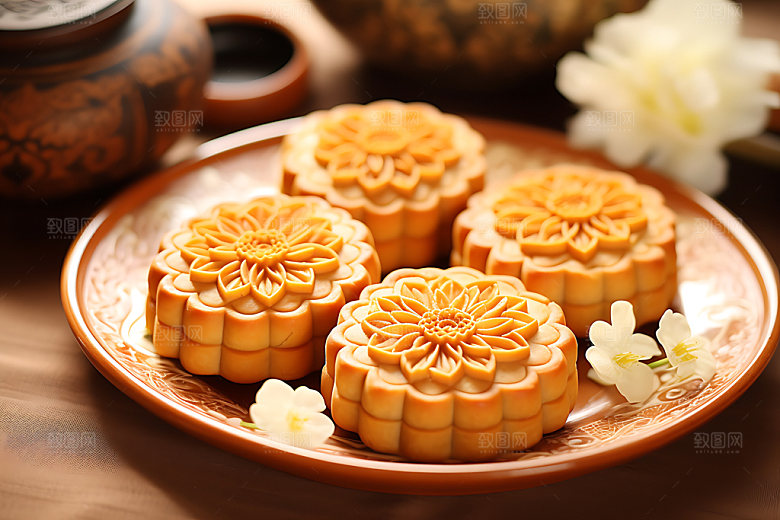 月饼传统美食糕点摄影图