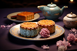 月饼传统美食中式点心摄影图