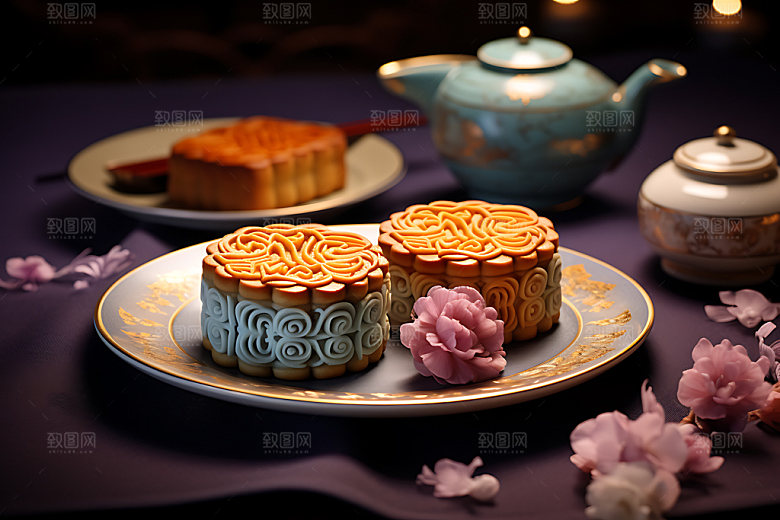 月饼传统美食中式点心摄影图