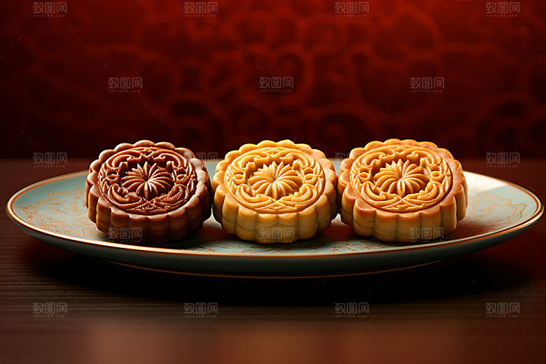 月饼甜点广式月饼摄影图