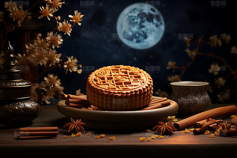 月饼中式点心中秋节摄影图