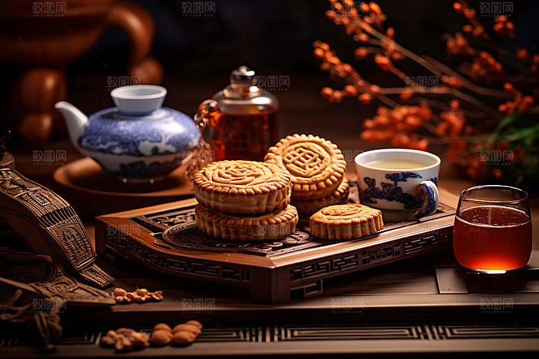月饼广式月饼糕点摄影图