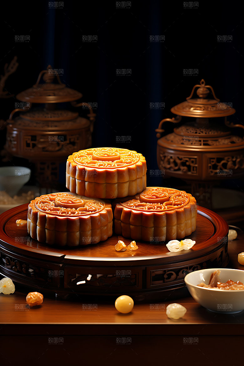 月饼中秋节甜点摄影图