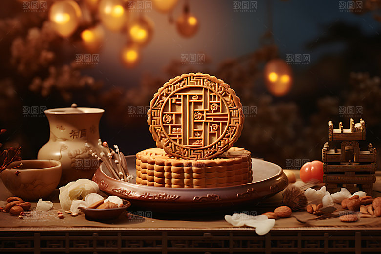 月饼糕点传统美食摄影图