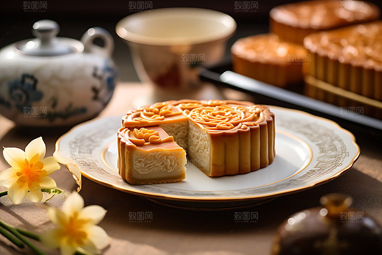 中秋月饼甜点传统美食效果图