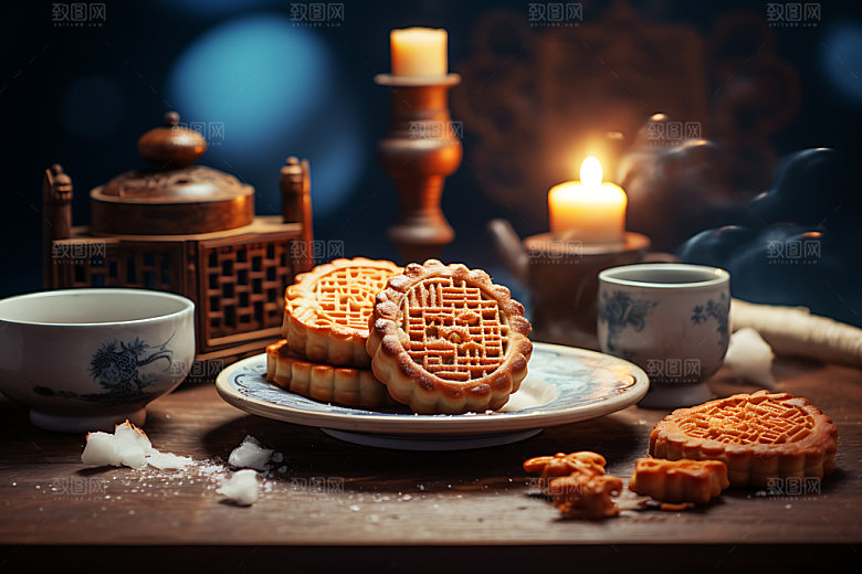 中秋月饼糕点传统美食效果图