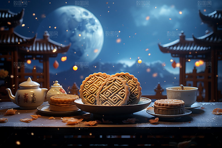 中秋月饼模型糕点效果图