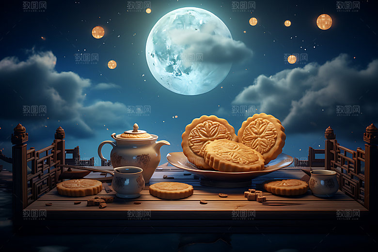 中秋月饼节日特色甜点效果图