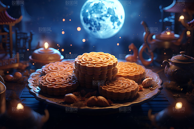 中秋月饼美味节日特色效果图
