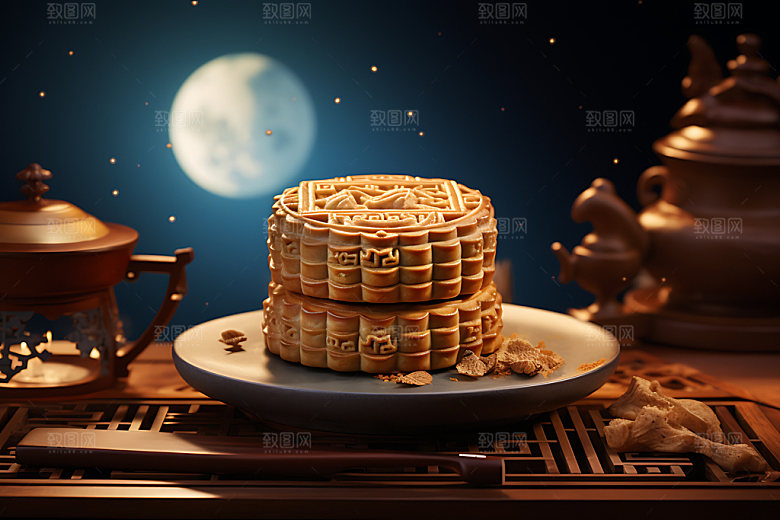 中秋月饼美味传统美食效果图