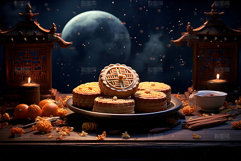 中秋月饼节日特色糕点效果图