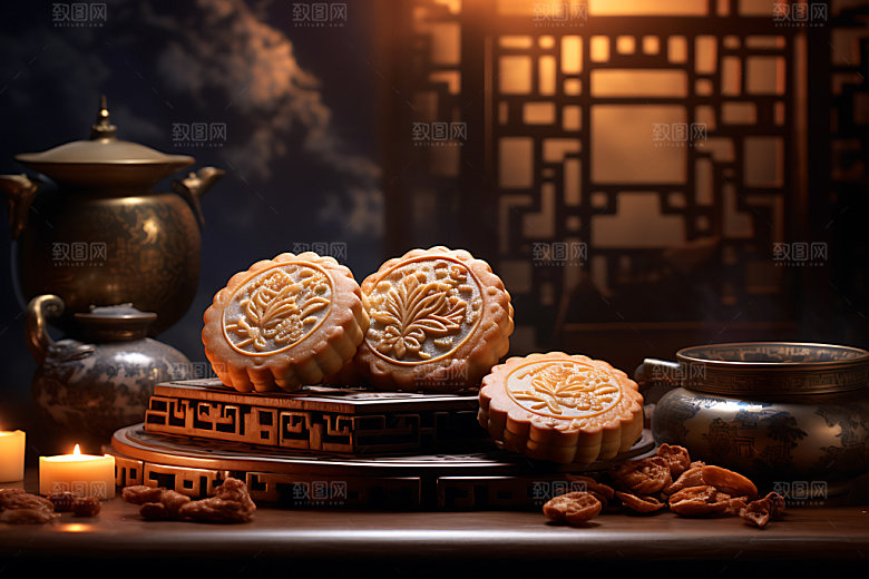 中秋月饼甜点模型效果图