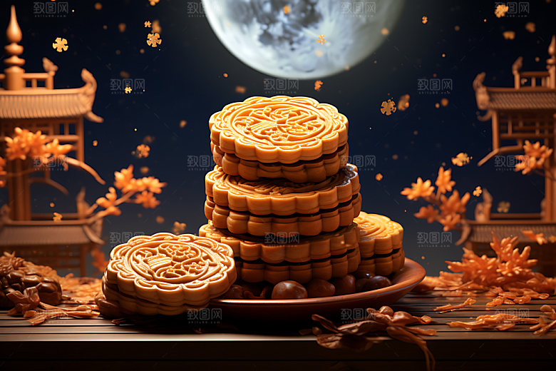 中秋月饼美味节日特色效果图