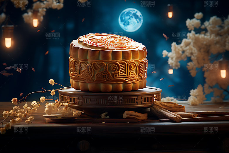 中秋月饼传统美食节日特色效果图