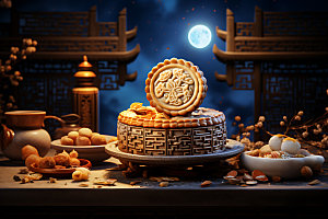 中秋月饼甜点传统美食效果图