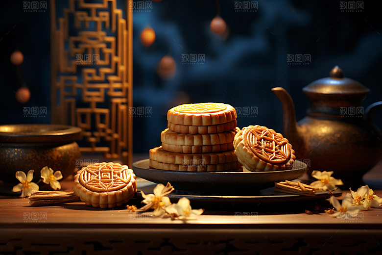 中秋月饼甜点节日特色效果图