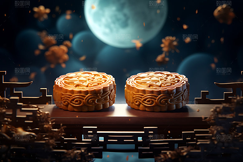 中秋月饼甜点传统美食效果图