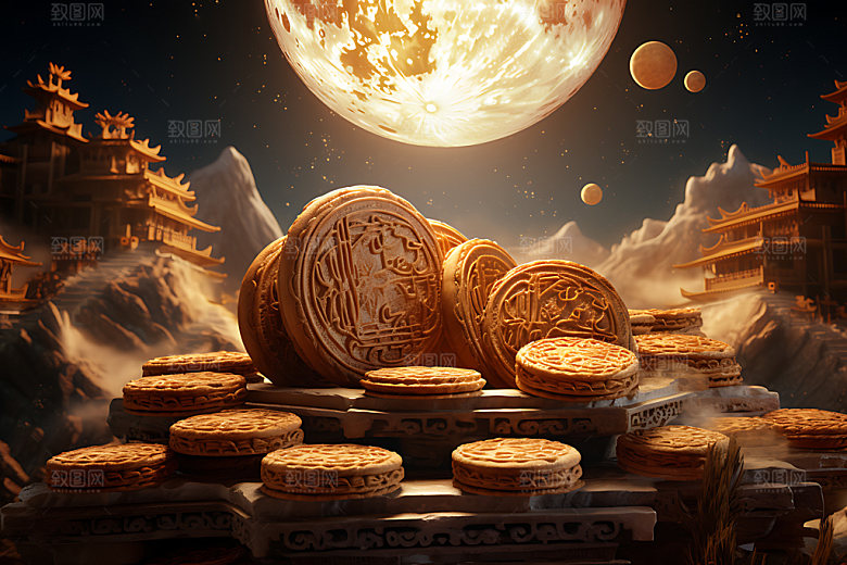 中秋月饼点心糕点效果图