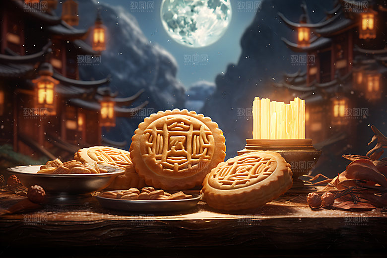 中秋月饼点心传统美食效果图