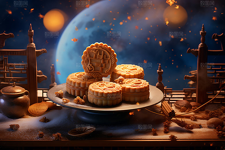 中秋月饼节日特色传统美食效果图