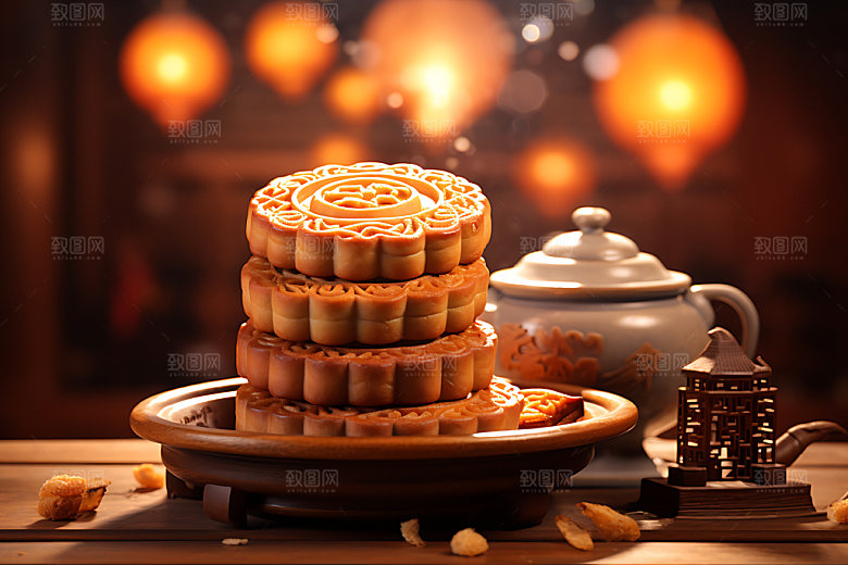 中秋月饼甜点传统美食效果图