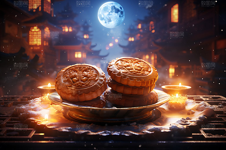 中秋月饼传统美食美味效果图