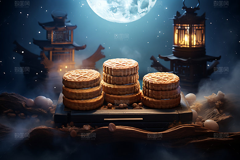 中秋月饼模型美味效果图