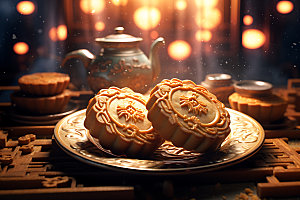 中秋月饼模型传统美食效果图