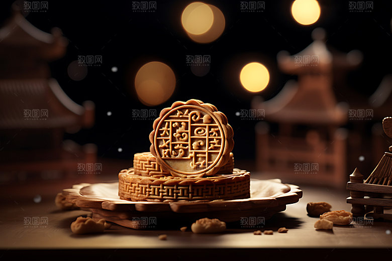 中秋月饼甜点传统美食效果图