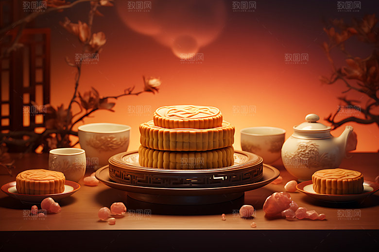 中秋月饼甜点点心效果图