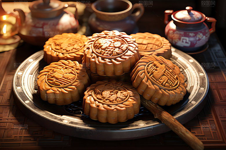 中秋月饼点心传统美食效果图