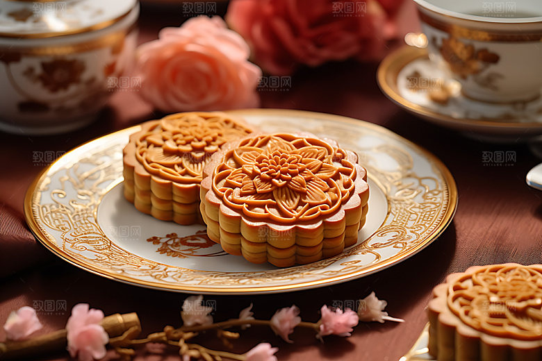 中秋月饼甜点传统美食效果图