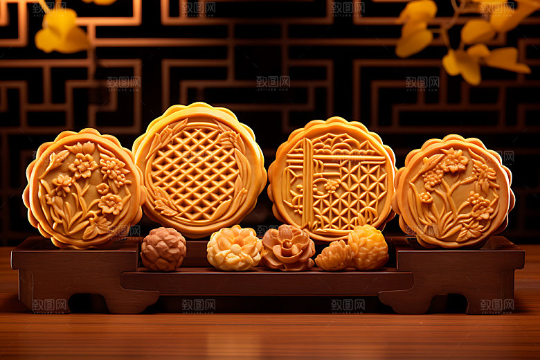 中秋月饼传统美食模型效果图