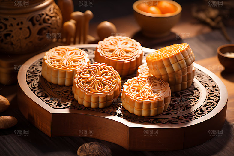 中秋月饼传统美食甜点效果图