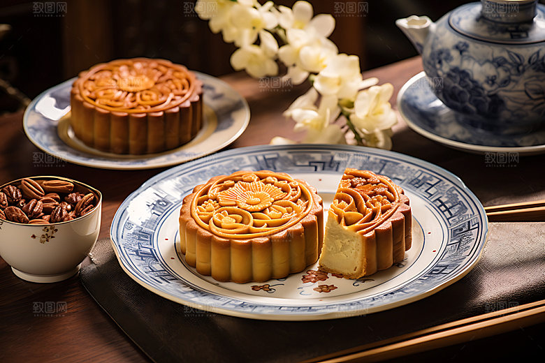 中秋月饼点心传统美食效果图