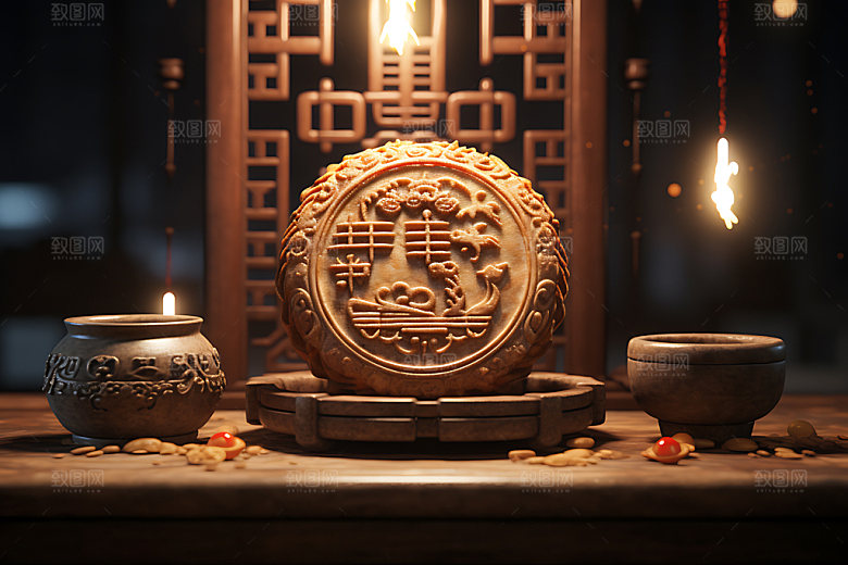 中秋月饼模型糕点效果图