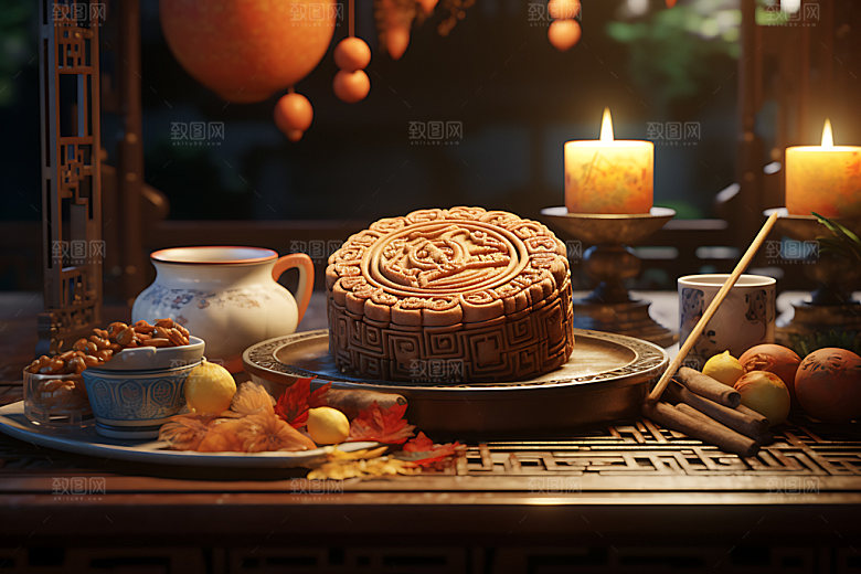 中秋月饼糕点模型效果图