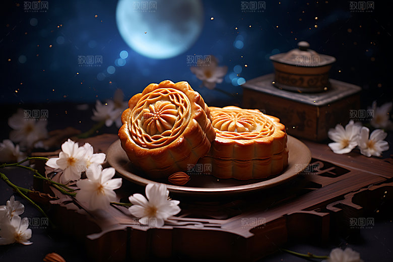 中秋月饼糕点模型效果图