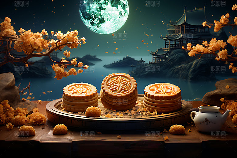中秋月饼模型甜点效果图