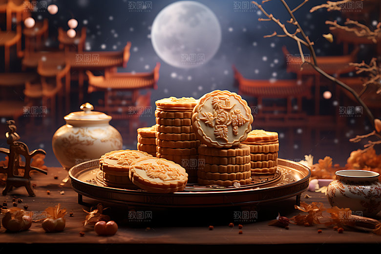 中秋月饼模型甜点效果图