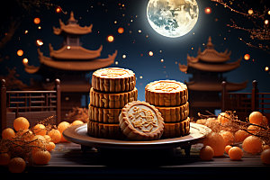 中秋月饼传统美食甜点效果图