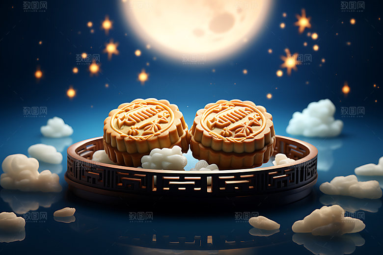中秋月饼甜点传统美食效果图
