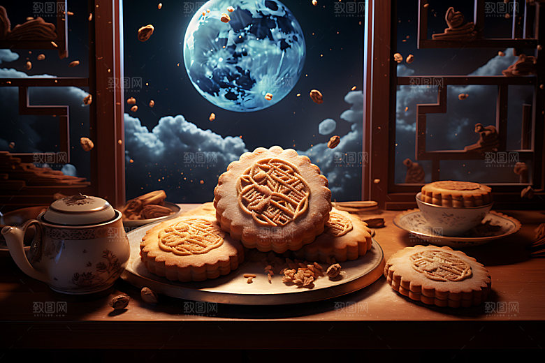 中秋月饼点心甜点效果图