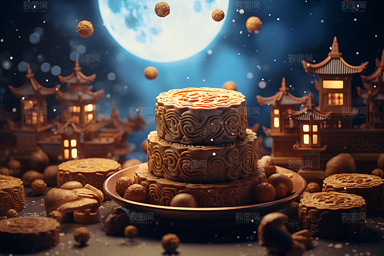 中秋月饼甜点美味效果图