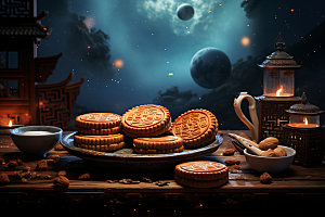 中秋月饼传统美食模型效果图